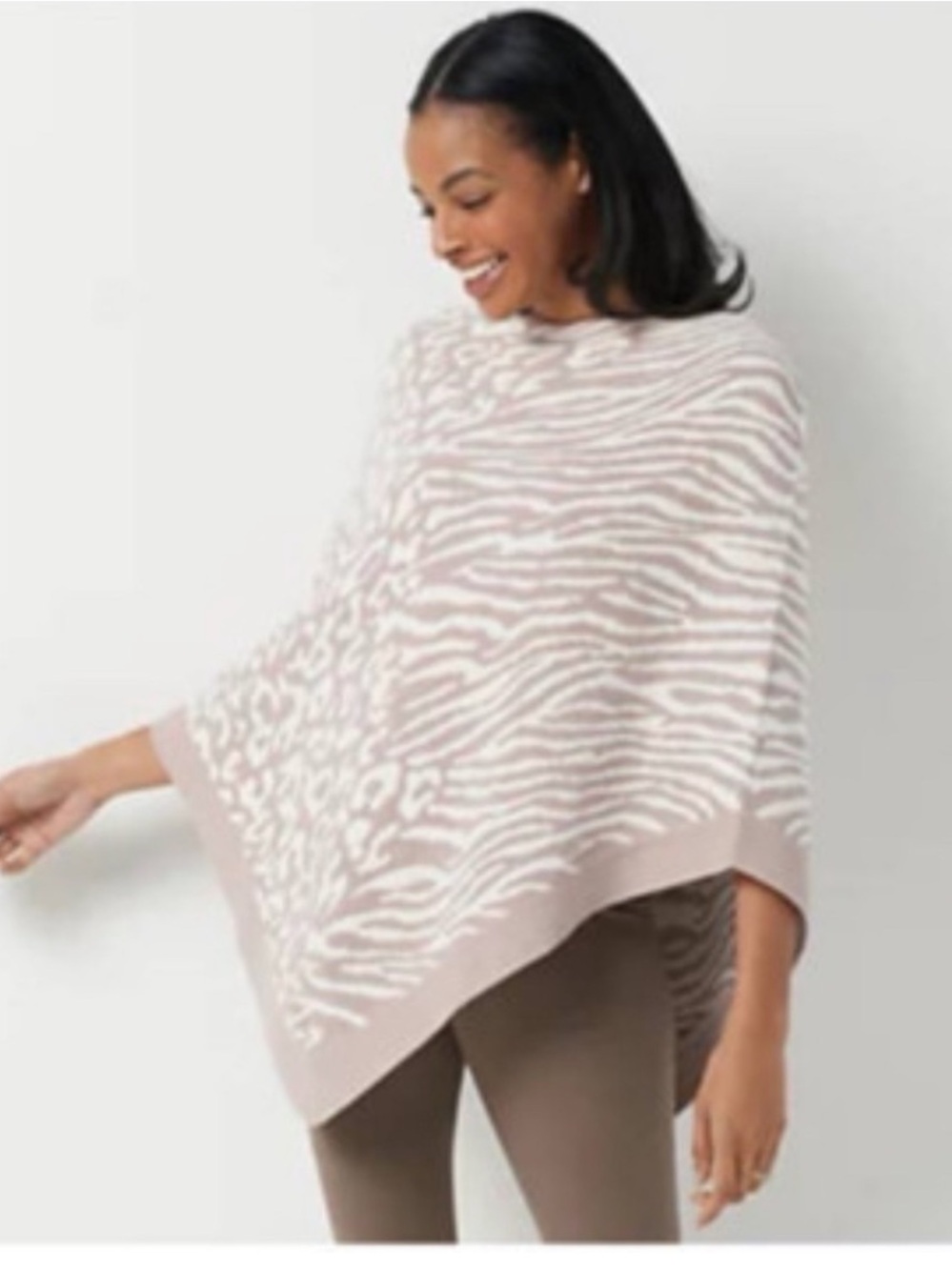 Barefoot Dreams Animal-Print Knit Poncho - Taupe & Cream